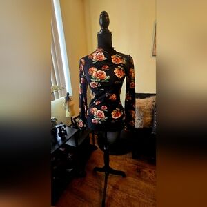 Fitted Black and Orange Long Sleeve Blouse